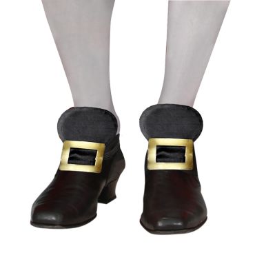 Paire de boucles de chaussures médiévales dorées sur souliers noirs | jourdefete.com Paire de boucles de chaussures médiévales dorées sur souliers noirs | jourdefete.com
