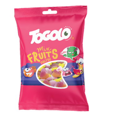 Sachet de bonbons Togolo Mix Fruits Sucrés avec formes fruitées et amusantes | jourdefete.com Sachet de bonbons Togolo Mix Fruits Sucrés avec formes fruitées et amusantes | jourdefete.com