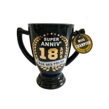 Mug champion noir et or d'anniversaire âge 18 ans Mug champion noir et or d'anniversaire âge 18 ans