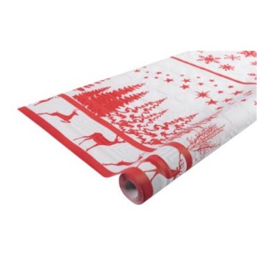 Rouleau de Nappe Damassé - Décor Noel - Rouge - 6 mètres | jourdefete.com