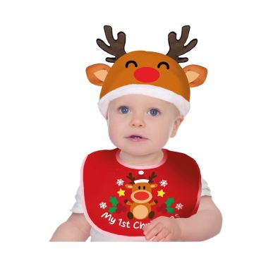 Bébé avec bonnet renne et bavoir Mon 1er Noël | jourdefete.com Bébé avec bonnet renne et bavoir Mon 1er Noël | jourdefete.com