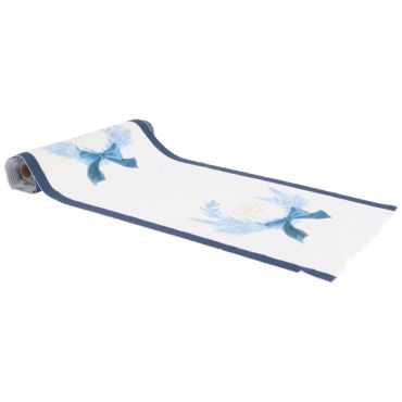 Chemin de table en velours blanc bleu givré et or Joyeux Noël collection Timeless Blue | jourdefete.com Chemin de table en velours blanc bleu givré et or Joyeux Noël collection Timeless Blue | jourdefete.com