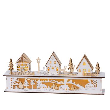 Village de Noël lumineux en bois LED blanc chaud 57 x H22,2 cm | jourdefete.com Village de Noël lumineux en bois LED blanc chaud 57 x H22,2 cm | jourdefete.com