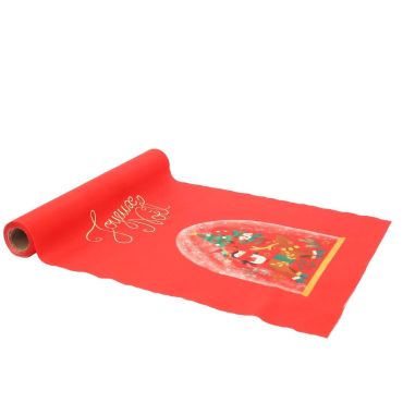 Chemin de table Noël enfantin rouge avec inscription Joyeux Noël et motif boule à neige | jourdefete.com Chemin de table Noël enfantin rouge avec inscription Joyeux Noël et motif boule à neige | jourdefete.com