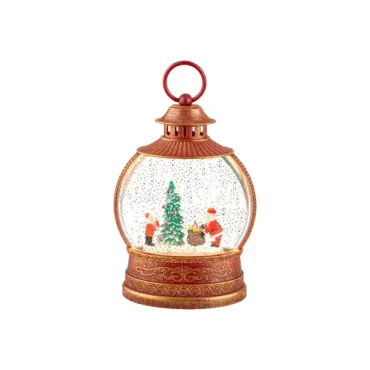 Lanterne de Noël LED rouge avec Père Noël et sapin décoratif | jourdefete.com