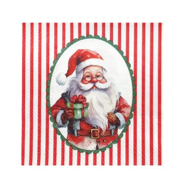 Paquet de serviettes de table en papier motif Père Noël rétro avec rayures rouges et blanches pour fête de Noël | jourdefete.com Paquet de serviettes de table en papier motif Père Noël rétro avec rayures rouges et blanches pour fête de Noël | jourdefete.com