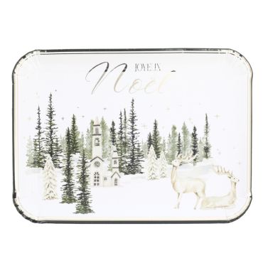 Set de 3 grands plateaux rectangulaires Joyeux Noël Snowy Bliss en carton rigide blanc, vert forêt et or | jourdefete.com
