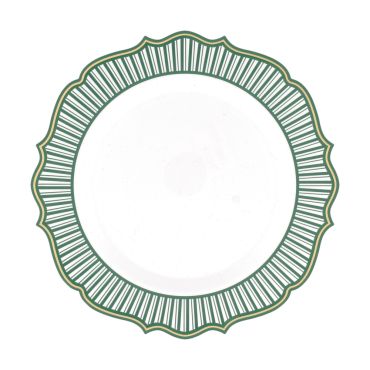 Assiette de Noel réutilisable blanche bordure vert foret et feston doré Snowy Bliss diamètre 27 cm | jourdefete.com