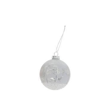 Boule de Noël givrée en verre avec cerfs et forêt enneigée | jourdefete.com