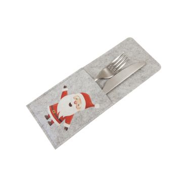 Étuis à couverts en feutrine gris avec motif Père Noël | jourdefete.com