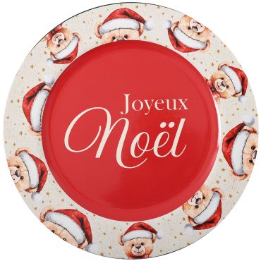Sous-assiette de Noël rouge et blanche motif oursons Joyeux Noël diamètre 33 cm | jourdefete.com