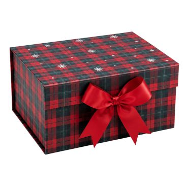 Boîte cadeau de Noël en carton - Tartan - Taille M