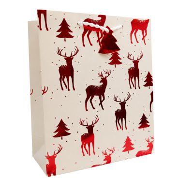 Sac cadeau de Noël en papier - Rennes Rouges - Taille M Sac cadeau de Noël en papier - Rennes Rouges - Taille M