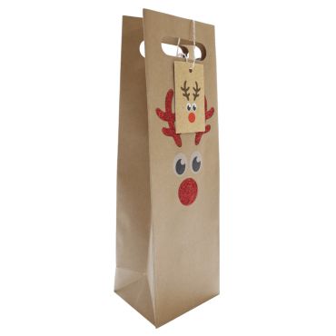 Sac cadeau bouteille kraft renne Noël 13x40x10,5 cm | jourdefete.com Sac cadeau bouteille kraft renne Noël 13x40x10,5 cm | jourdefete.com