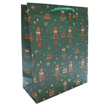 Sac cadeau de Noël vert motif casse-noisette et tambours | jourdefete.com Sac cadeau de Noël vert motif casse-noisette et tambours | jourdefete.com