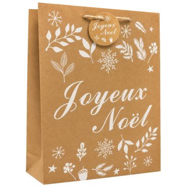 Sac cadeau kraft de Noël en papier - Joyeux Noël Blanc - Taille L Sac cadeau kraft de Noël en papier - Joyeux Noël Blanc - Taille L