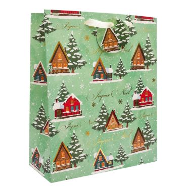 Sac cadeau de Noël en papier - Joyeux Noël avec maisons - Taille S Sac cadeau de Noël en papier - Joyeux Noël avec maisons - Taille S