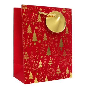 Sac cadeau de Noël en papier - Sapins dorés - Taille S