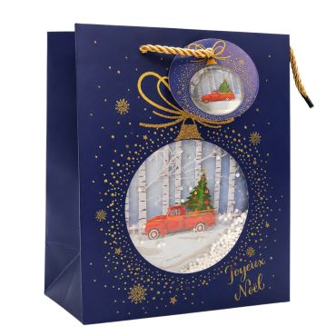 Sac cadeau de Noël en papier - Joyeux Noël à boule avec voiture - Taille S Sac cadeau de Noël en papier - Joyeux Noël à boule avec voiture - Taille S
