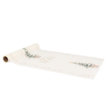 Chemin de table tissu sapin Joyeux Noël au chalet crème vert kaki et étoiles dorées | jourdefete.com Chemin de table tissu sapin Joyeux Noël au chalet crème vert kaki et étoiles dorées | jourdefete.com
