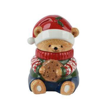 Boîte à biscuits Ours de Noël en céramique tenant un cookie | jourdefete.com Boîte à biscuits Ours de Noël en céramique tenant un cookie | jourdefete.com