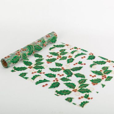 chemin de table organza houx et paillettes or de 3 m | jourdefete.com chemin de table organza houx et paillettes or de 3 m | jourdefete.com