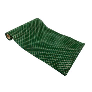 Chemin de table vert avec croissillons de paillettes dorées | jourdefete.com Chemin de table vert avec croissillons de paillettes dorées | jourdefete.com