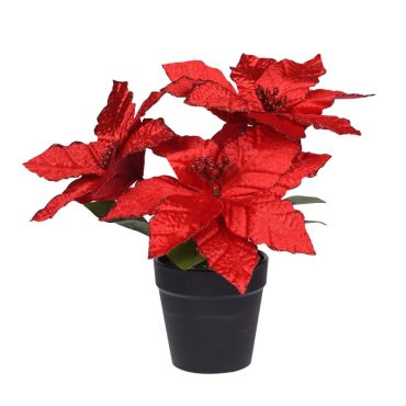 poinsettia avec paillettes rouges et pot noir | jourdefete.com poinsettia avec paillettes rouges et pot noir | jourdefete.com