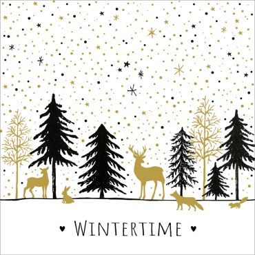 Serviettes cocktail Noël forêt enneigée avec animaux dorés | jourdefete.com Serviettes cocktail Noël forêt enneigée avec animaux dorés | jourdefete.com