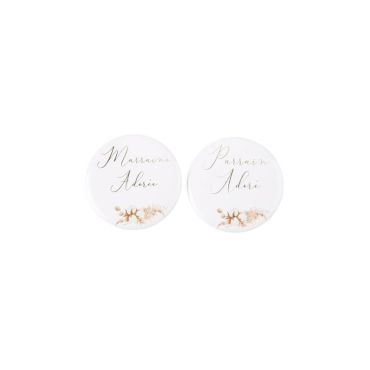 2 Badges Parrain et Marraine - Collection Pampas, Fleurs de Coton et Or 2 Badges Parrain et Marraine - Collection Pampas, Fleurs de Coton et Or