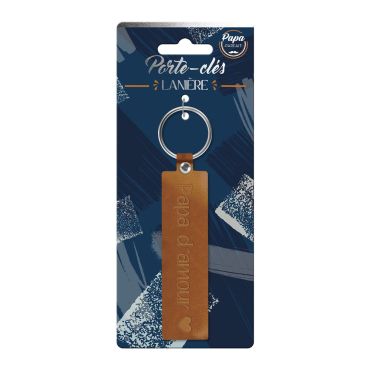 Porte-clés lanière Papa d’Amour en cuir marron | jourdefete.com