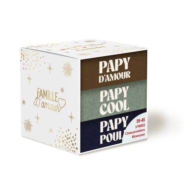 Coffret chaussettes "Papy d’Amour" avec 3 paires originales pour grand-père | jourdefete.com Coffret chaussettes "Papy d’Amour" avec 3 paires originales pour grand-père | jourdefete.com
