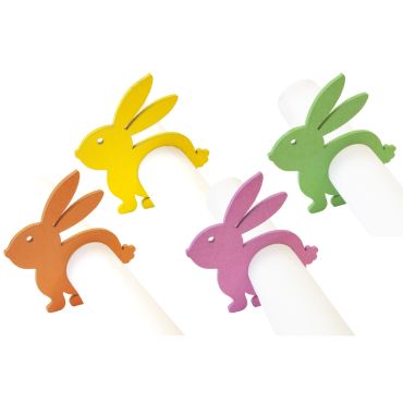 Ronds de serviette en bois Lapin tons vifs pour décoration de table de Pâques x4 | jourdefete.com Ronds de serviette en bois Lapin tons vifs pour décoration de table de Pâques x4 | jourdefete.com