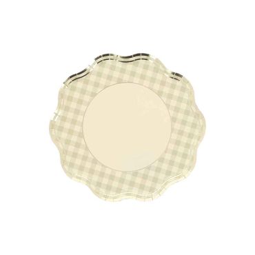 Petites assiettes Pâques carton jaune pâle vert sauge et or motif vichy | jourdefete.com