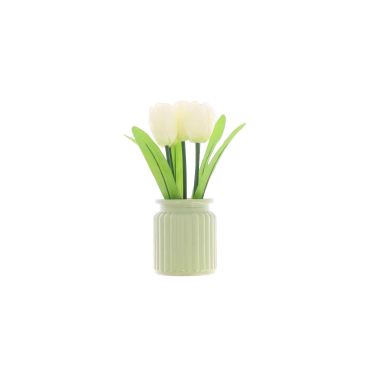 Composition de 5 tulipes avec pot en verre - 7,5 x 21 cm - Pâques Composition de 5 tulipes avec pot en verre - 7,5 x 21 cm - Pâques