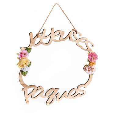 Couronne en bois Joyeuses Pâques de 34 cm | jourdefete.com
