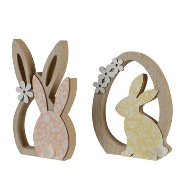 Décoration de Pâques en bois en forme de lapin avec motifs floraux et pompon | jourdefete.com Décoration de Pâques en bois en forme de lapin avec motifs floraux et pompon | jourdefete.com