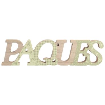 Décoration Pâques en bois vert sauge et jaune pâle pour fête de Pâques | jourdefete.com