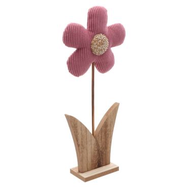 Décor en bois pour Pâques avec fleur en velours - 32 cm Décor en bois pour Pâques avec fleur en velours - 32 cm