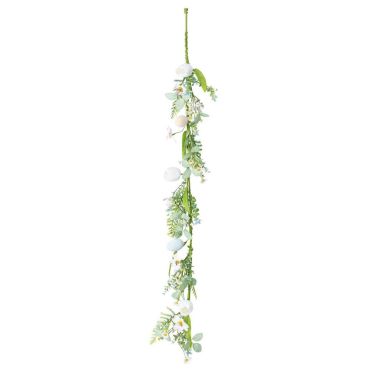 Guirlande de Pâques avec œufs, fleurs et feuillage bleu blanc orange et vert 1,20 m | jourdefete.com