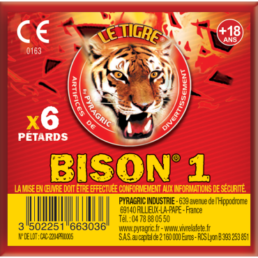 Pack de pétards Le Tigre Bison N°1, détonations puissantes | jourdefete.com Pack de pétards Le Tigre Bison N°1, détonations puissantes | jourdefete.com