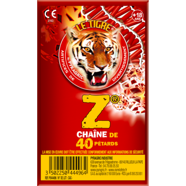 Chaîne de pétards Le Tigre Z avec 40 explosions puissantes | jourdefete.com. Chaîne de pétards Le Tigre Z avec 40 explosions puissantes | jourdefete.com.