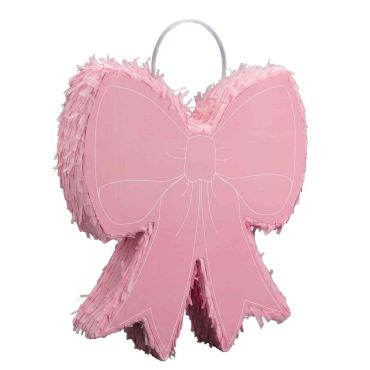 Piñata en forme de grand nœud rose pastel avec rubans pour anniversaire fille | jourdefete.com Piñata en forme de grand nœud rose pastel avec rubans pour anniversaire fille | jourdefete.com