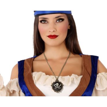 Collier médaillon pirate avec pendentif crâne | jourdefete.com Collier médaillon pirate avec pendentif crâne | jourdefete.com