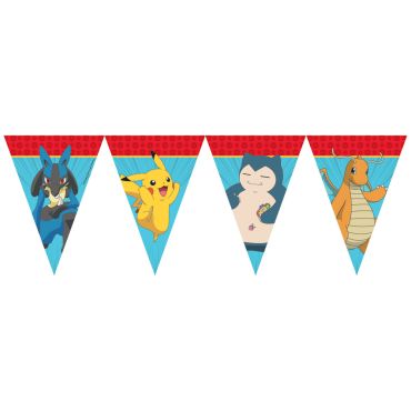 Guirlande fanions Pokémon avec Pikachu, Lucario, Ronflex et Dracolosse | jourdefete.com