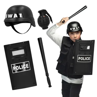 Déguisement SWAT enfant avec casque, matraque et bouclier | jourdefete.com