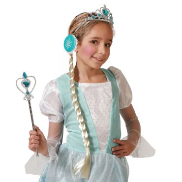 Set Princesse des Glaces pour déguisement d’enfant avec tiare, tresse et sceptre | jourdefete.com Set Princesse des Glaces pour déguisement d’enfant avec tiare, tresse et sceptre | jourdefete.com