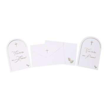 2 Cartes et enveloppes Marraine et Parrain - Collection Pureté Blanc et Or 2 Cartes et enveloppes Marraine et Parrain - Collection Pureté Blanc et Or