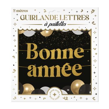 Guirlande de lettres dorées à paillettes Bonne Année 2 mètres pour fête de la Saint-Sylvestre | jourdefete.com