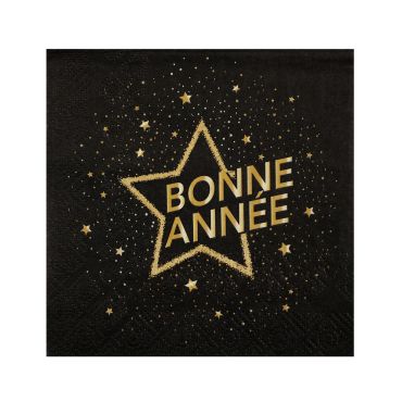 Serviettes en papier cocktail noire et or Bonne Année sous les étoiles 25x25 cm pour le Nouvel An | jourdefete.com Serviettes en papier cocktail noire et or Bonne Année sous les étoiles 25x25 cm pour le Nouvel An | jourdefete.com